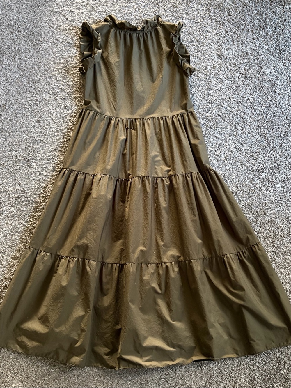 Chepe Italy Cotton Tiered Maxi Dress Olive Green Sleevless Modest High Neck